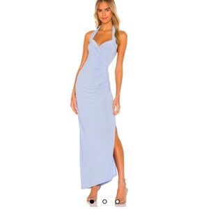 Norma Kamali x REVOLVE Halter Sweetheart Side Drape Gown in celestial blue
